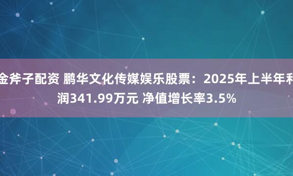 金斧子配资 鹏华文化传媒娱乐股票：2025年上半年利润341.99万元 净值增长率3.5%